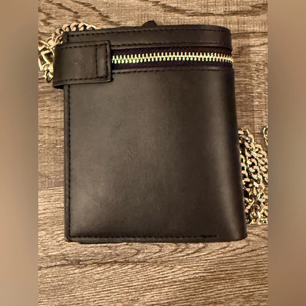 Goth Skull Cross Wallet w/ Chain Black Biker Emo Punk Zip Coin Bill Pocket